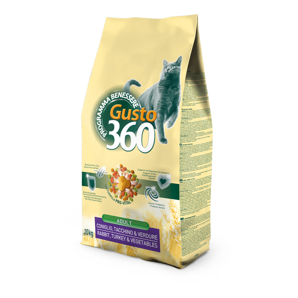 Hrană uscată pentru pisici Gusto 360, iepure, curcan și legume, 20 kg
