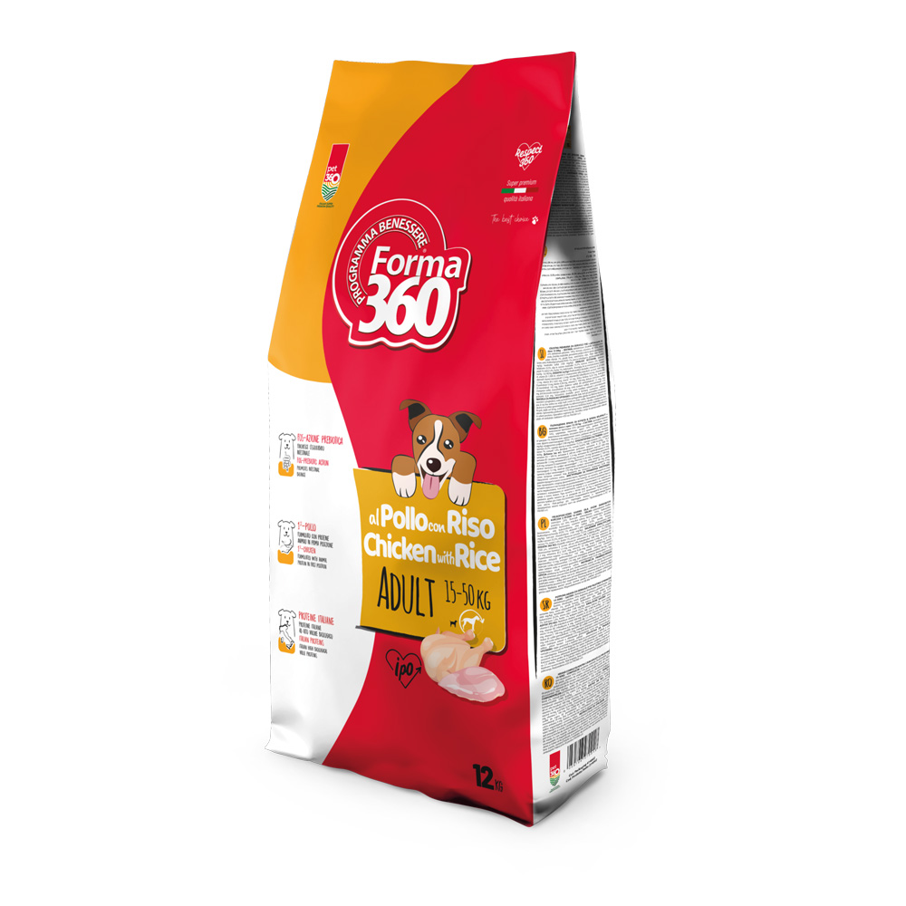 Hrană uscată pentru câini Forma 360 Adult, pui și orez, 12 kg