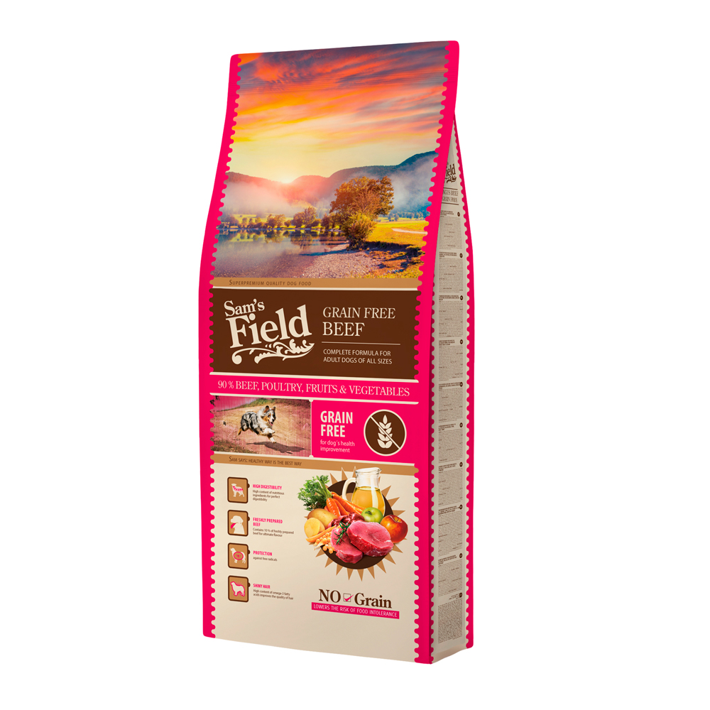 Hrană uscată pentru câini Sam's Field Adult Grain Free, vită, 13 kg
