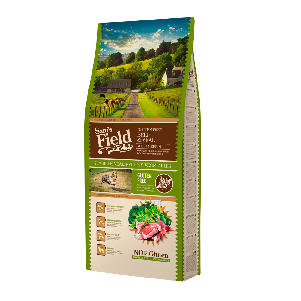 Hrană uscată pentru câini Sam's Field Adult Medium, vită și vițel, 13 kg