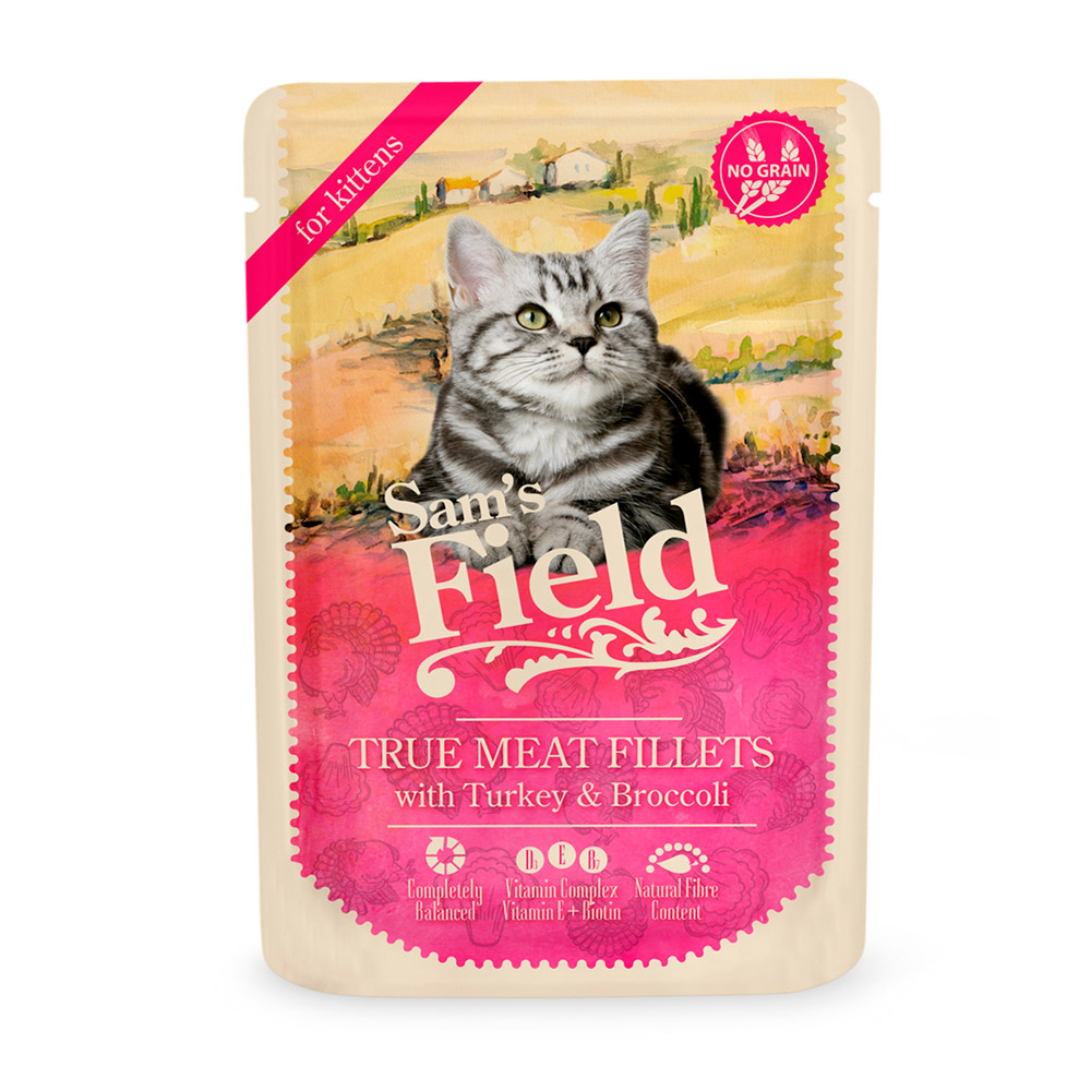 Sam's field cat pouch for kittens with turkey / broccoli 85gr