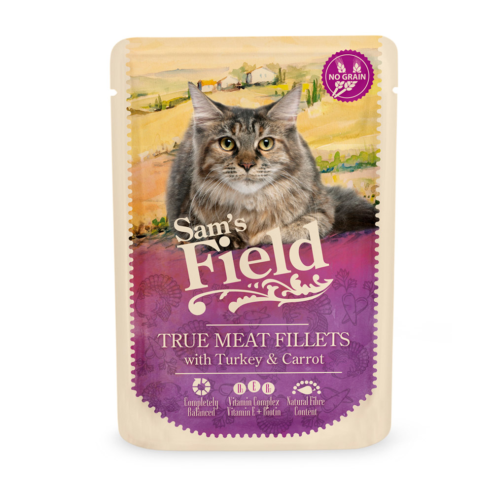 Sam's field cat pouch with turkey filets / carrot 85gr
