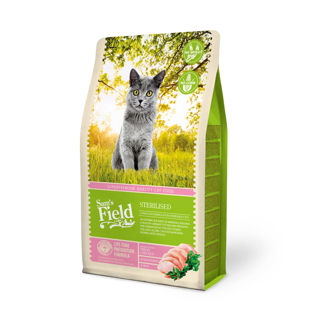 Hrană uscată pentru pisici Sam's Field Sterilized, 2,5 kg