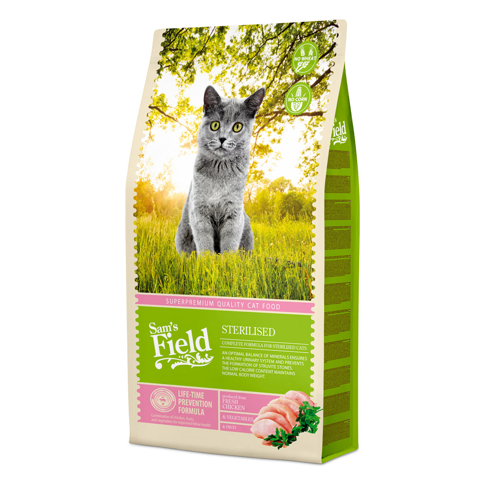 Hrană uscată pentru pisici Sam's Field Sterilized, 7,5 kg