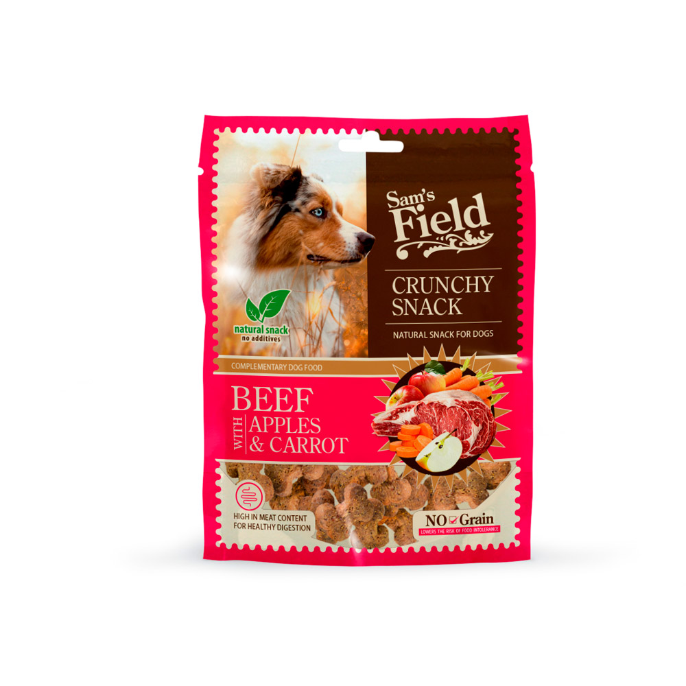 Recompense crocante pentru câini Sam's Field, vită cu mere și morcovi, 200 g