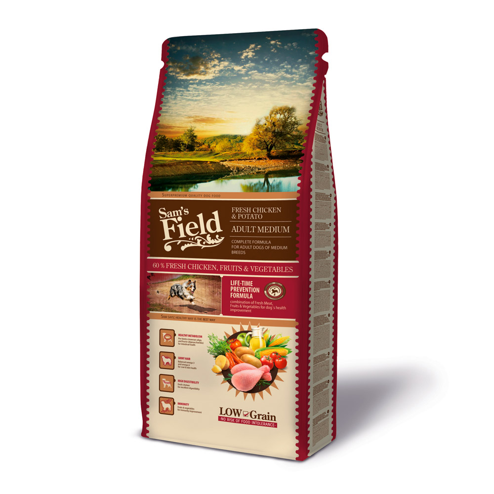 Hrană uscată pentru câini Sam's Field Fresh Adult Medium, pui și cartofi, 13 kg