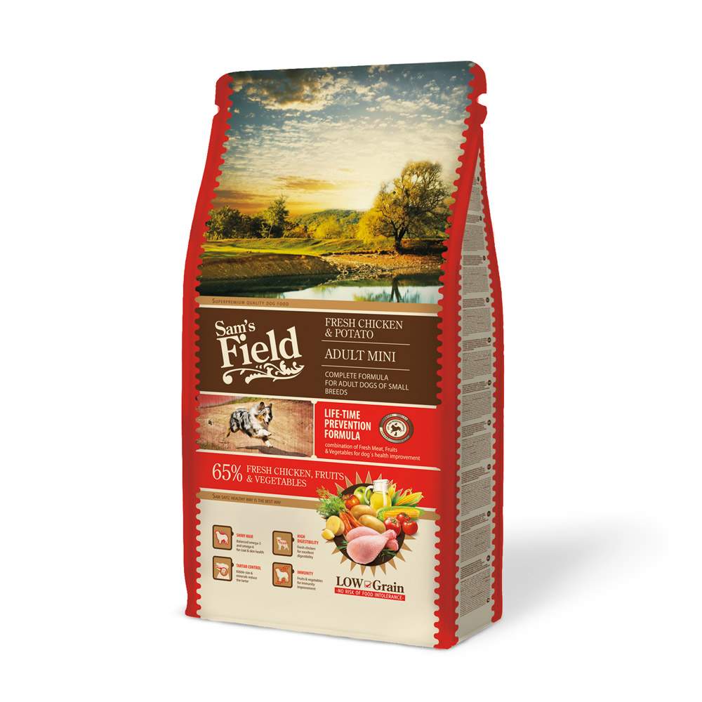 Hrană uscată pentru câini Sam's Field Fresh Adult Mini, pui și cartofi, 8 kg