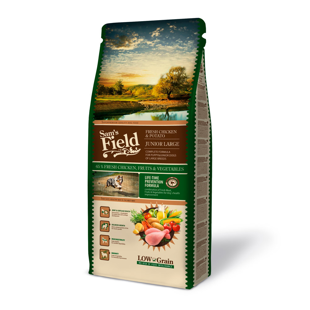 Hrană uscată pentru câini Sam's Field Fresh Junior Large, pui și cartofi, 13 kg