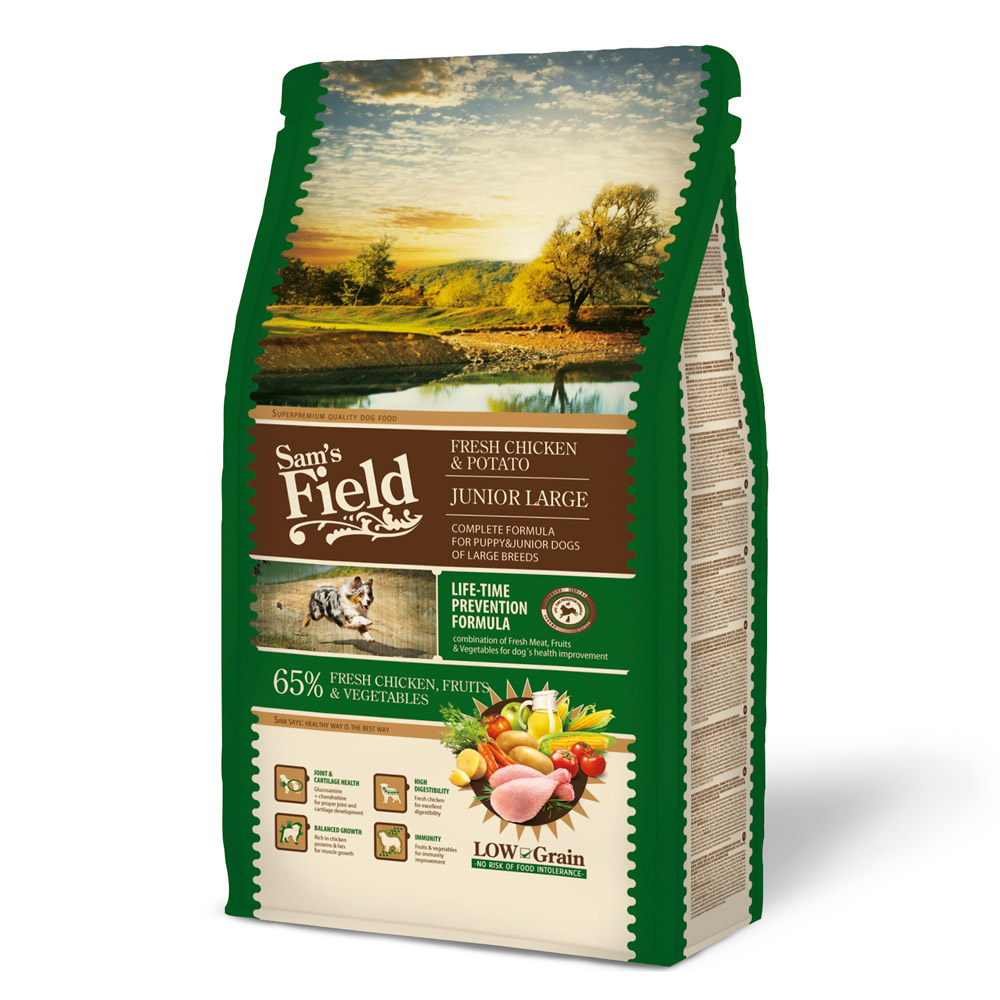 Hrană uscată pentru câini Sam's Field Fresh Junior Large, pui și cartofi, 2,5 kg