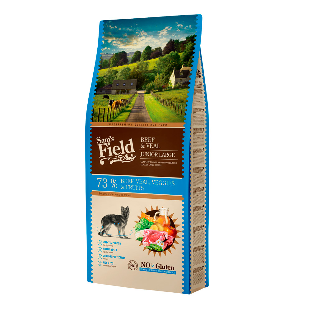 Hrană uscată pentru câini Sam's Field Junior, vită și vițel, 13 kg