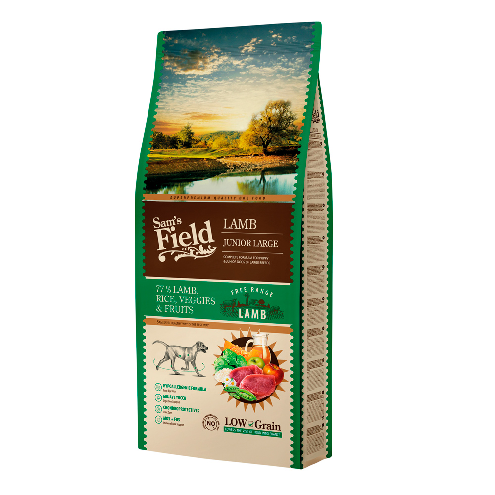 Hrană uscată pentru câini Sam's Field Junior Large Breed, miel, 13 kg