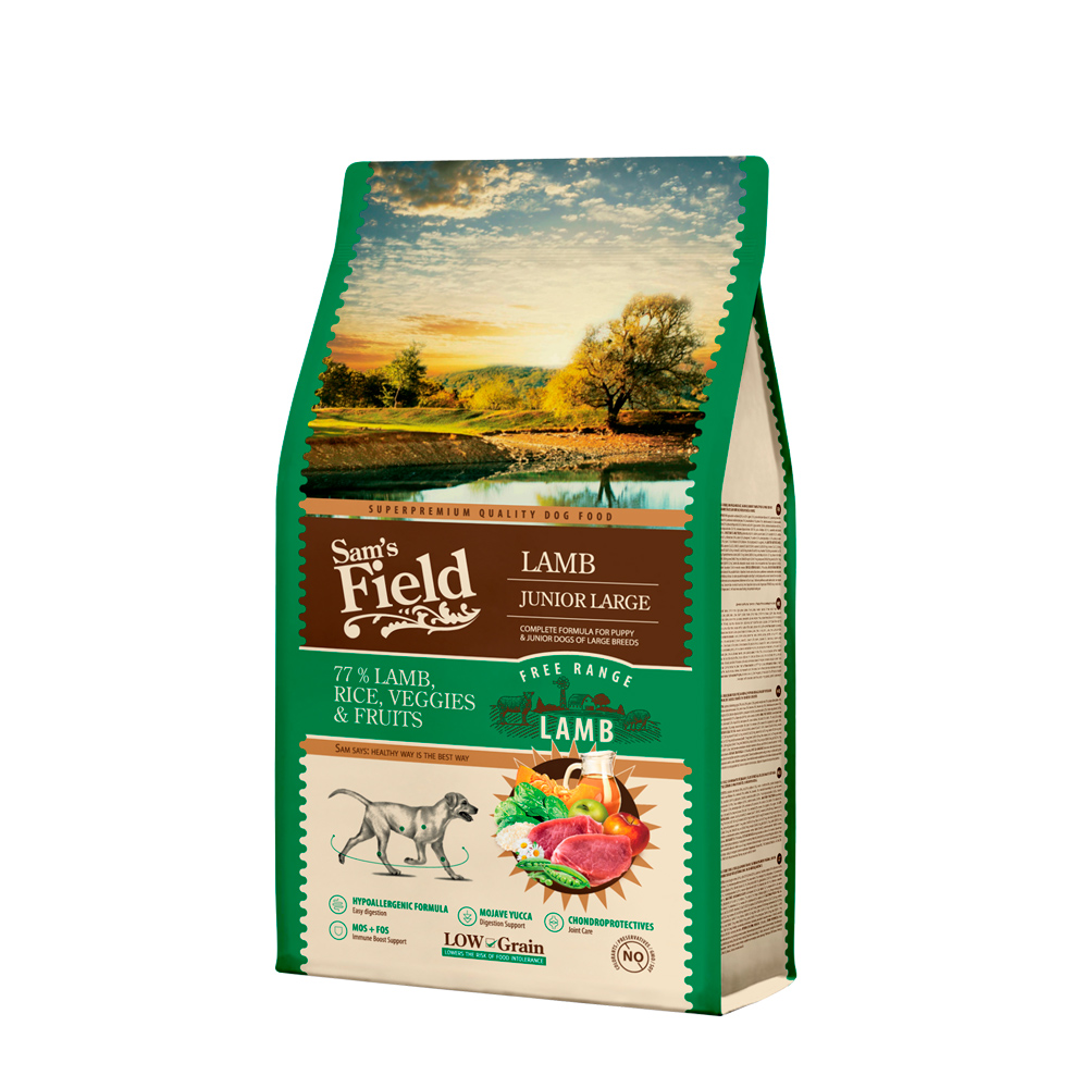 Hrană uscată pentru câini Sam's Field Junior Large Breed, miel, 2,5 kg