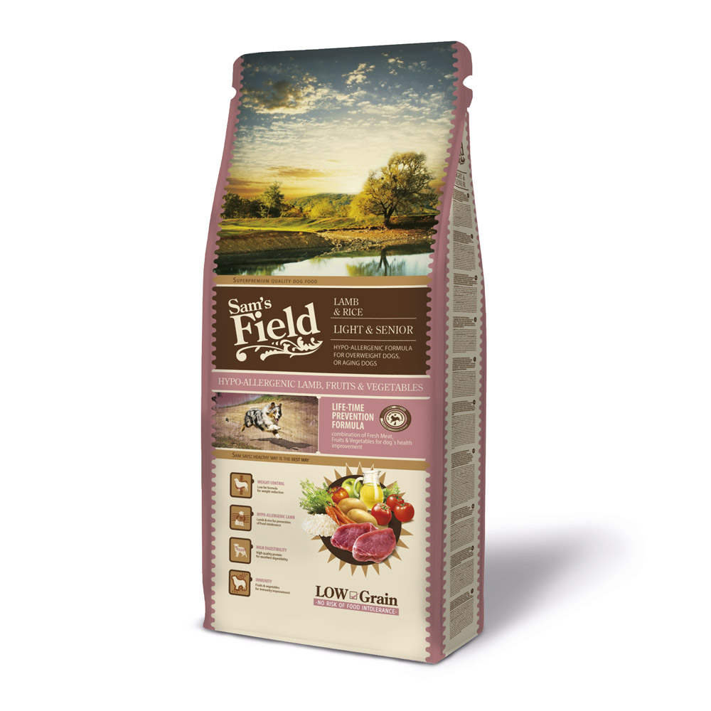 Hrană uscată pentru câini Sam's Field Light & Senior, miel și orez, 13 kg