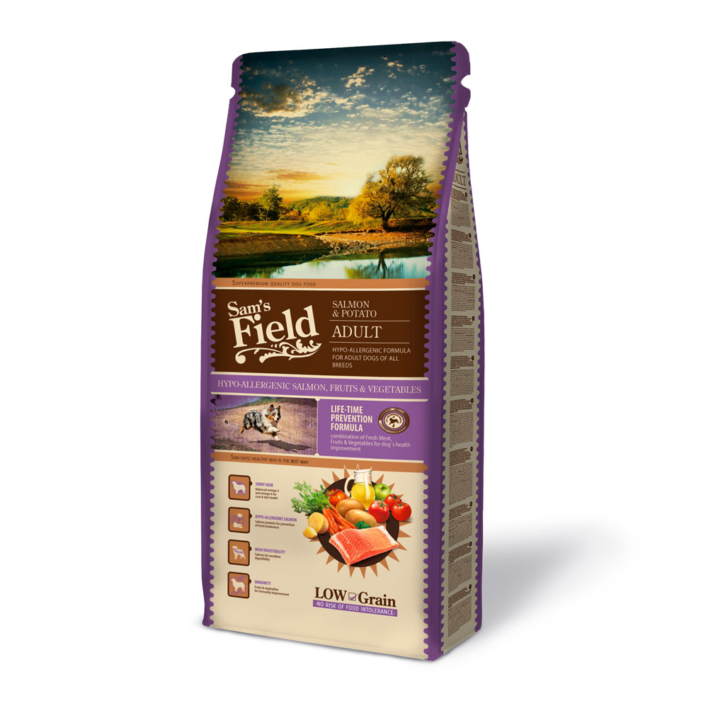 Hrană uscată pentru câini Sam's Field Adult, somon și cartofi, 13 kg