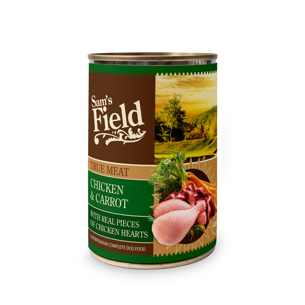 Hrană umedă pentru câini Sam's Field True Meat, pui și morcovi, 400 g