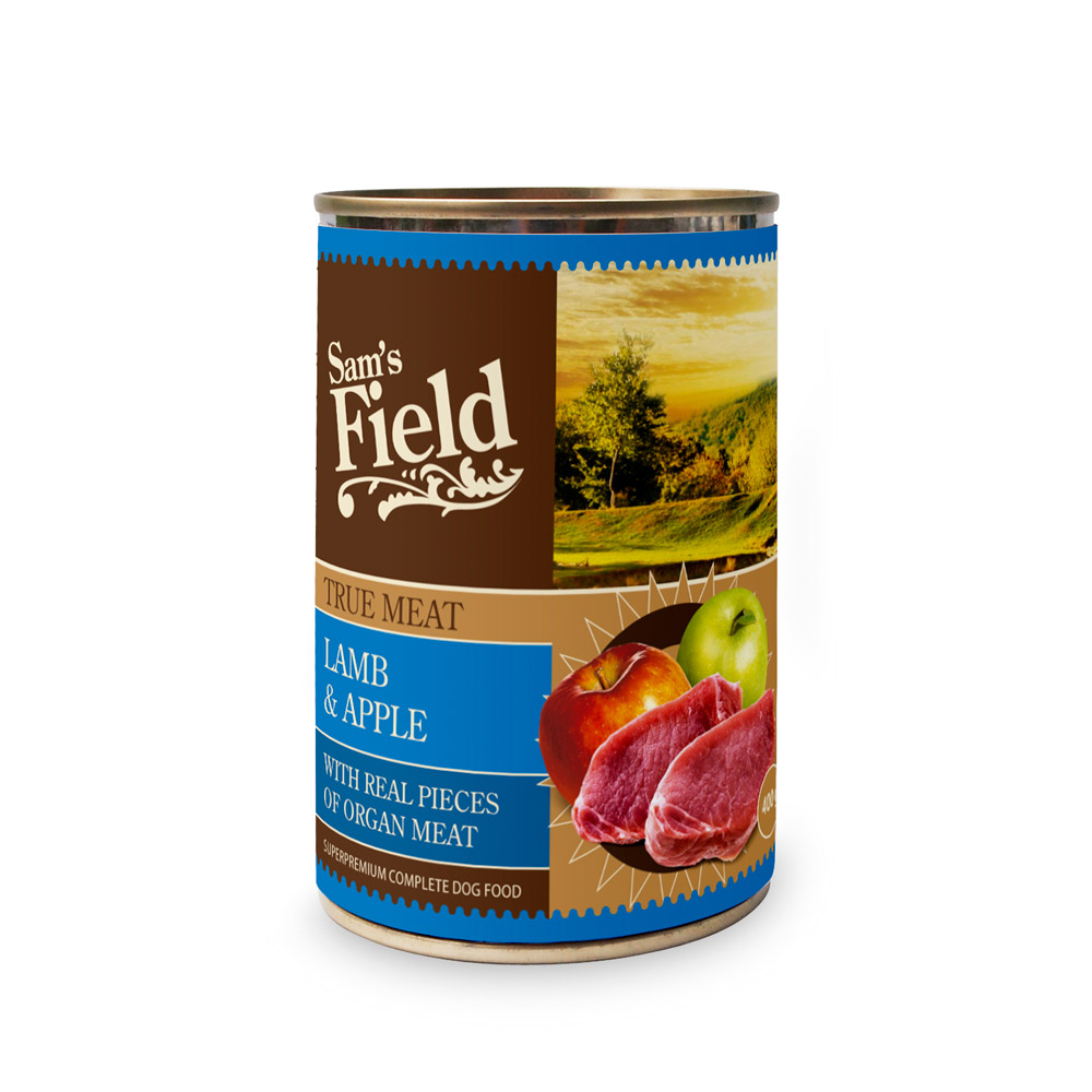 Hrană umedă pentru câini Sam's Field True Meat, miel și mere, 400 g