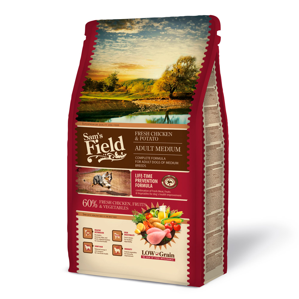 Hrană uscată pentru câini Sam's Field Fresh Adult Medium, pui și cartofi, 2,5 kg
