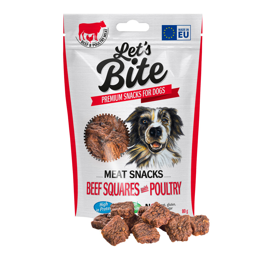 Recompense pentru câini Brit Let's Bite Meat Snacks, cuburi de vită cu pui, 80 g