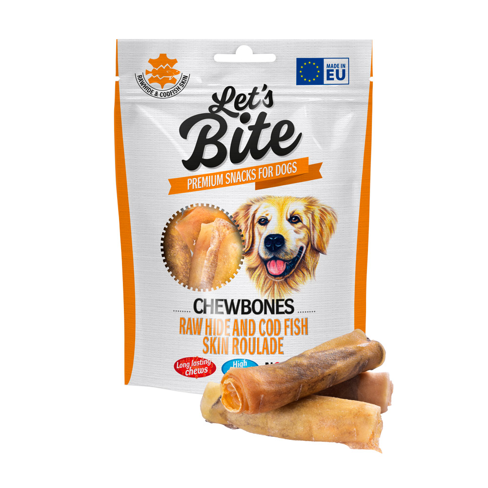 Let's bite chew bones raw hide and cod fish skin roulade 135 g