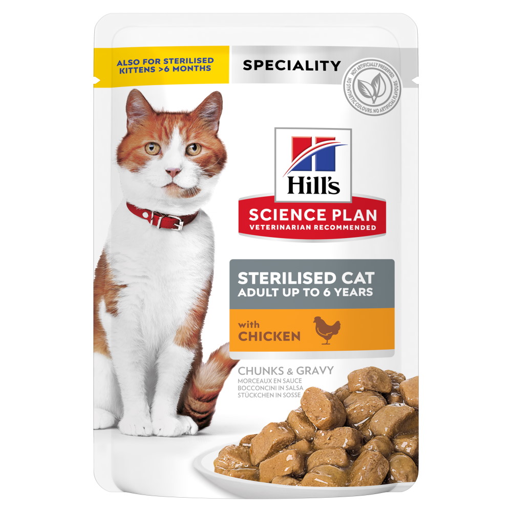 Hrană umedă pentru pisici Hill's Science Plan Adult Sterilised, pui, 12 × 85 g (plicuri)