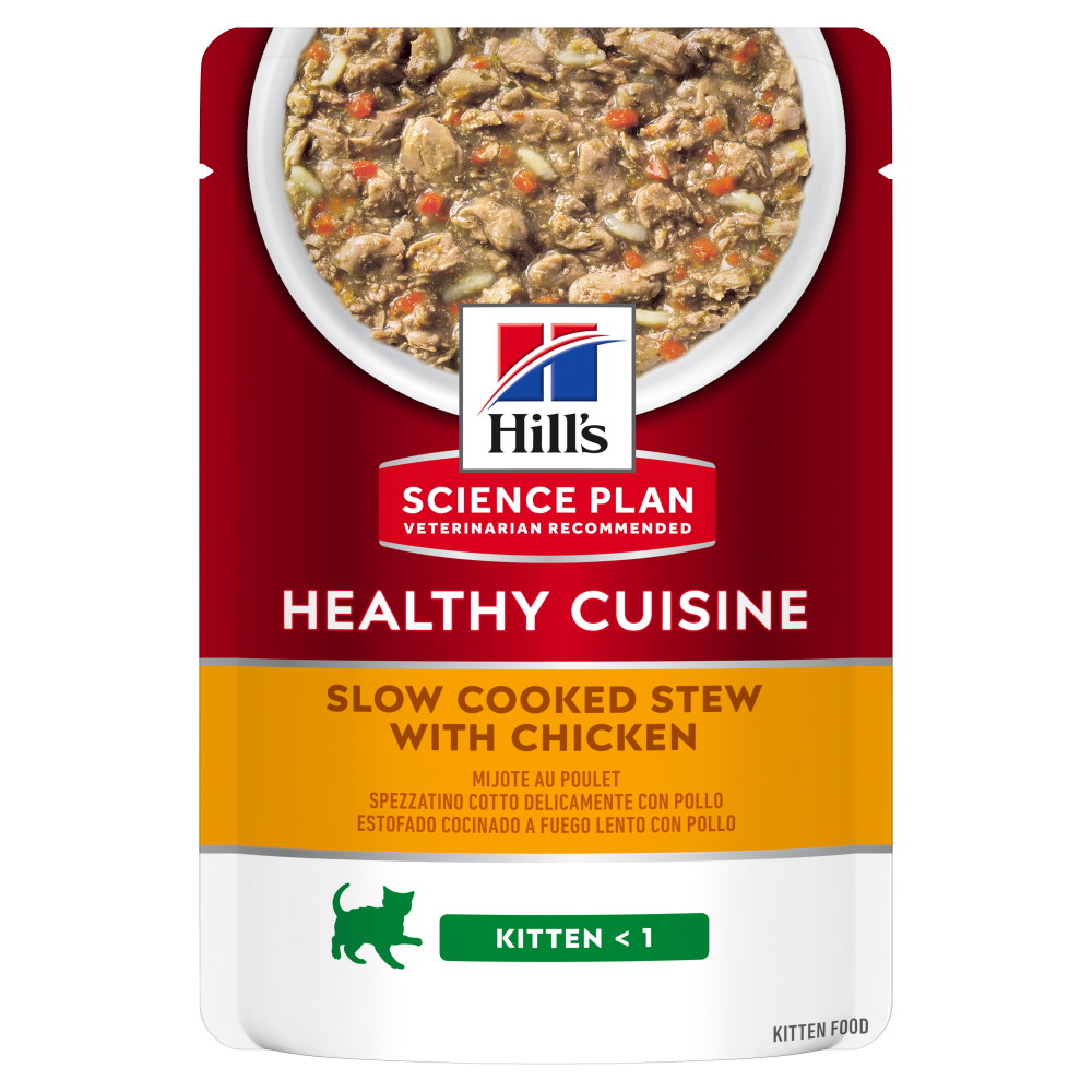 Hrană umedă pentru pisoi Hill's Science Plan Kitten, tocăniță cu pui și legume, 12 × 80 g (plicuri)