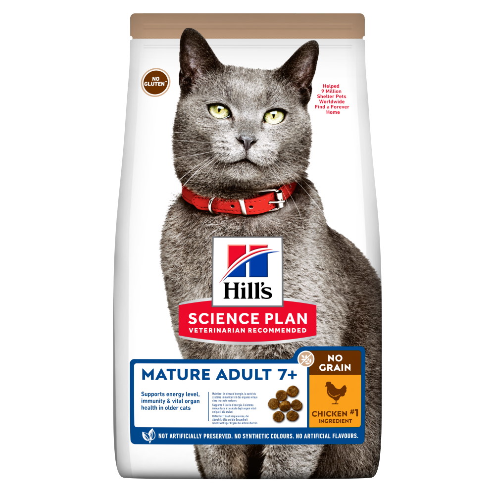 Hrană uscată pentru pisici Hill's Science Plan Mature Adult 7+ No Grain, pui, 1,5 kg