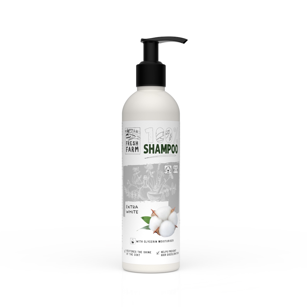 Șampon Fresh Farm Extra White pentru blană albă, câini și pisici, 250 ml