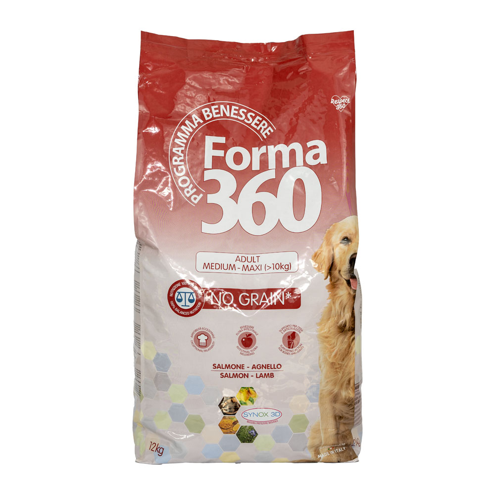 Hrană uscată pentru câini Forma 360 No Grain, somon și miel, 12 kg