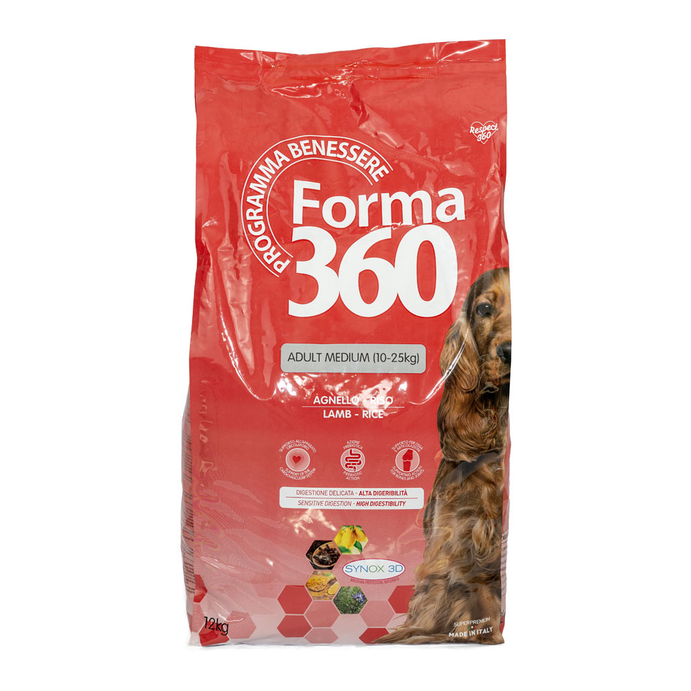 Hrană uscată pentru câini Forma 360 Adult Medium, miel și orez, 12 kg