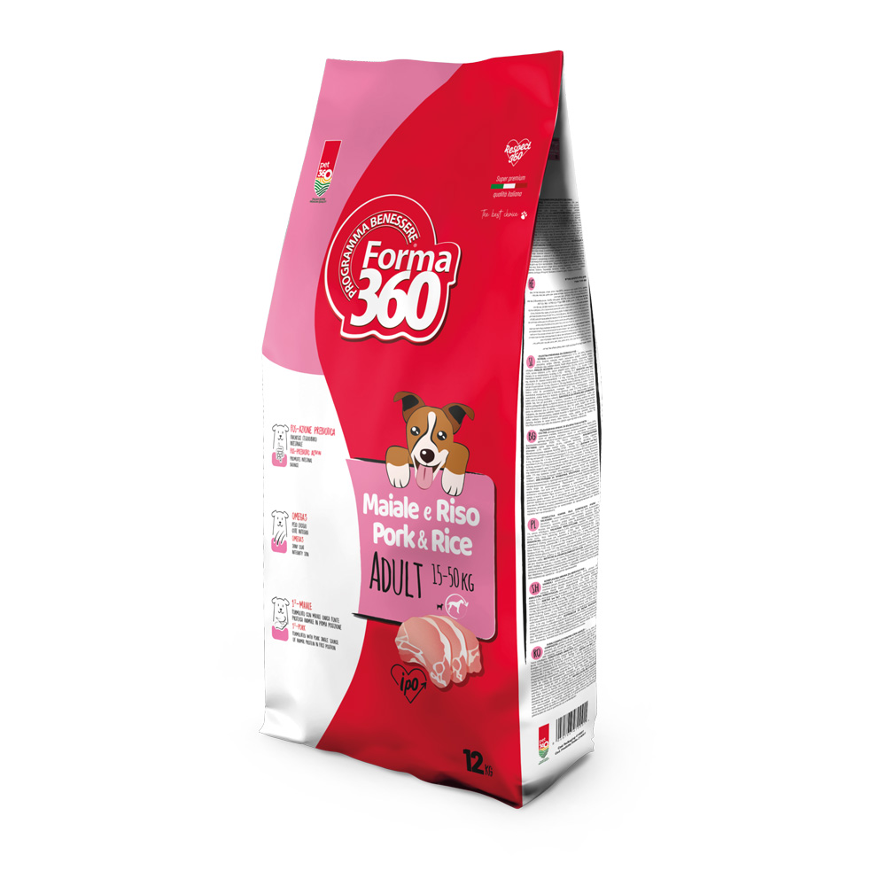Hrană uscată pentru câini Forma 360 Adult, porc și orez, 12 kg