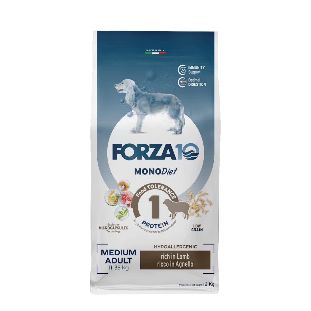 Hrană uscată pentru câini Forza10 Monodiet Medium Adult, miel, 12 kg