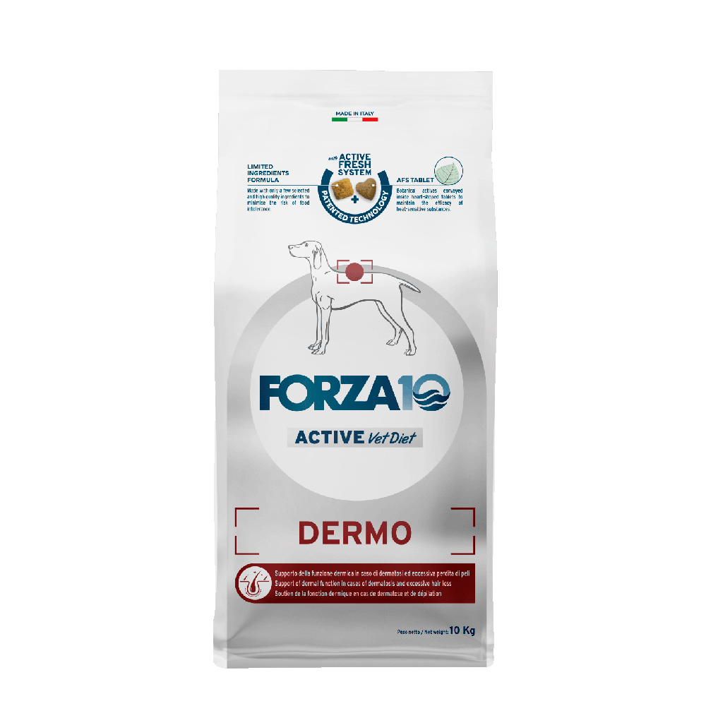 Hrană uscată pentru câini Forza10 Dermato, pentru piele și blană, 10 kg