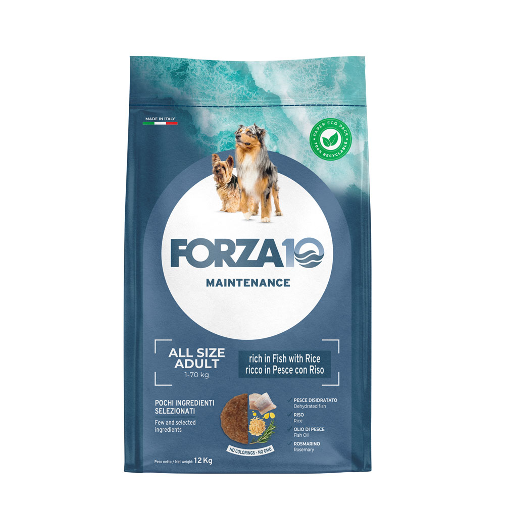 Hrană uscată pentru câini Forza10 All Day, toate taliile, pește și orez, 12 kg