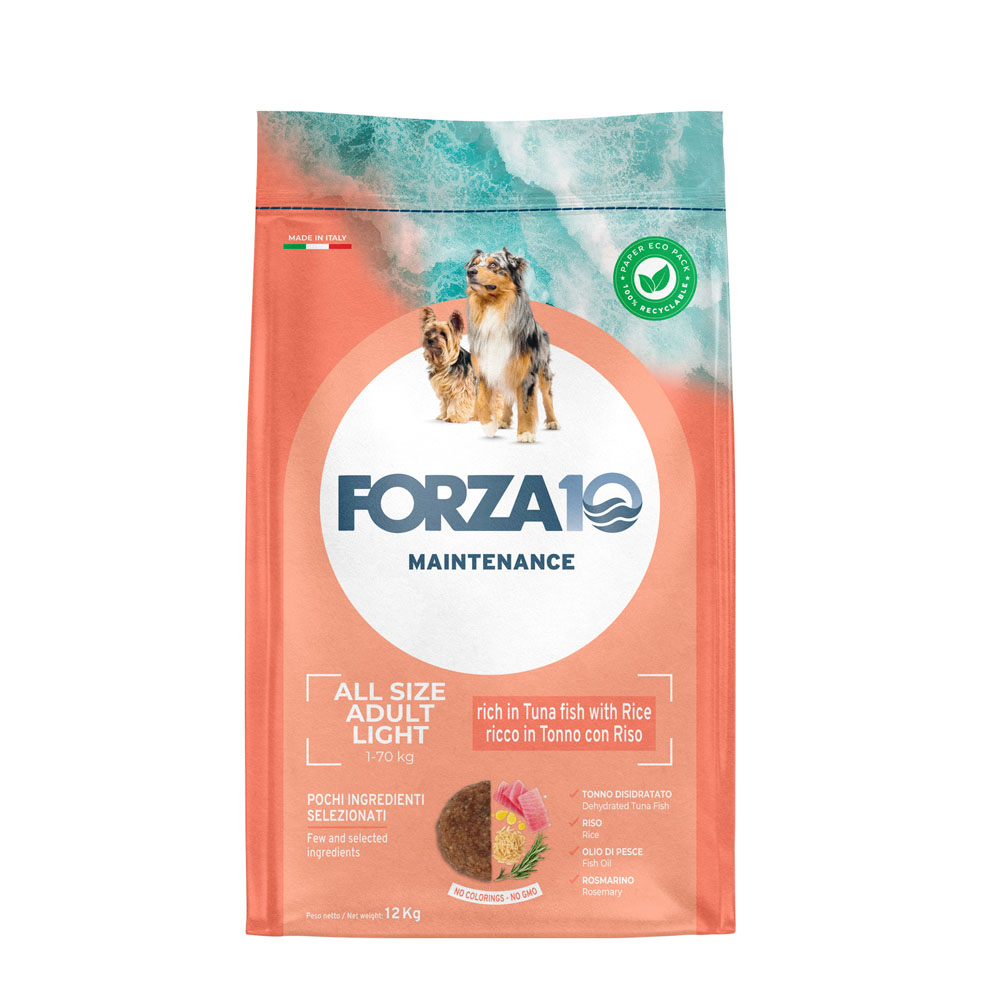 Hrană uscată pentru câini Forza10 All Day Light, toate taliile, ton și orez, 12 kg