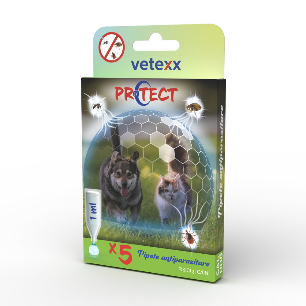 Pipete antiparazitare Vetexx pentru câini și pisici, 5 × 1 ml