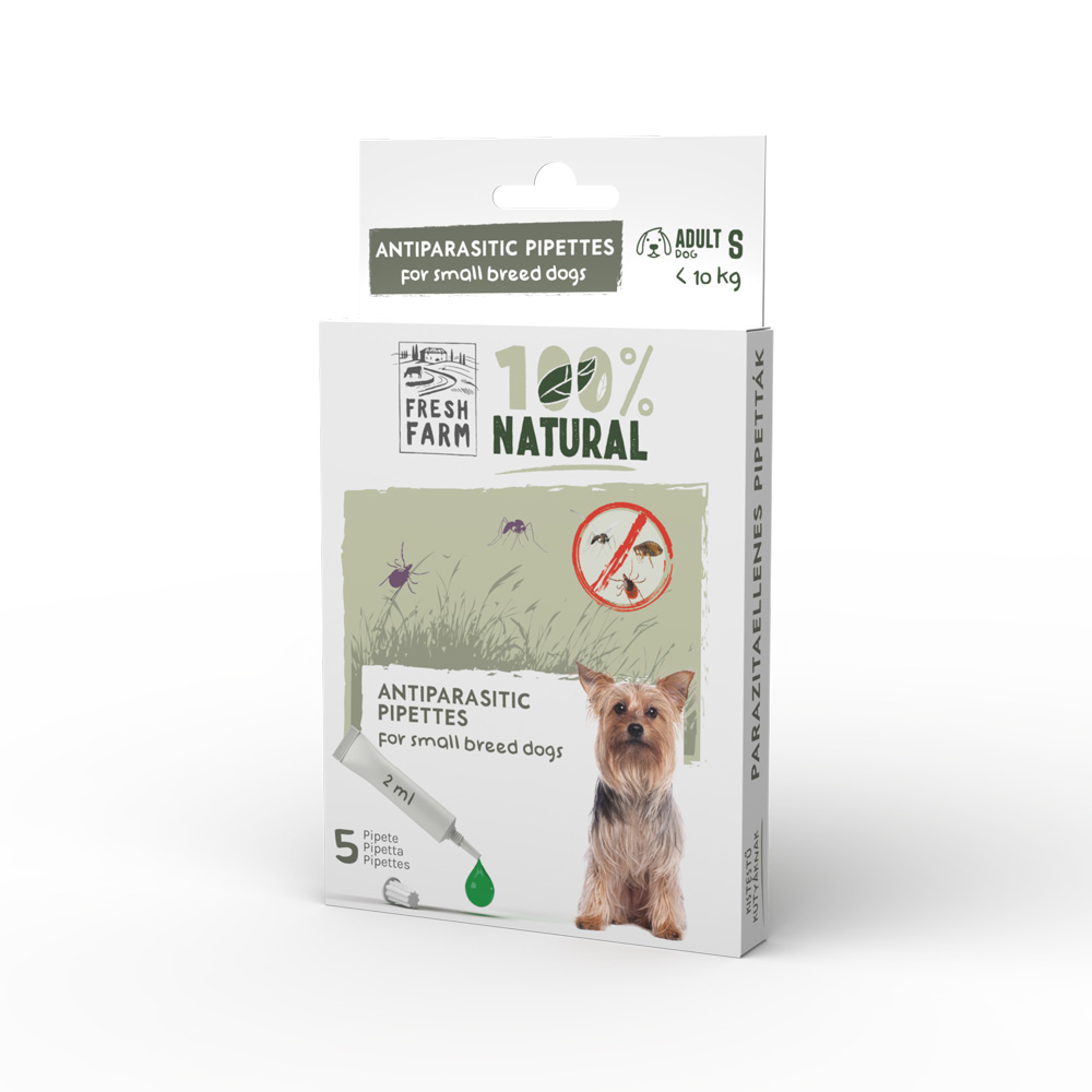 Pipete antiparazitare naturale Fresh Farm pentru câini de talie mică (S), 5 × 2 ml