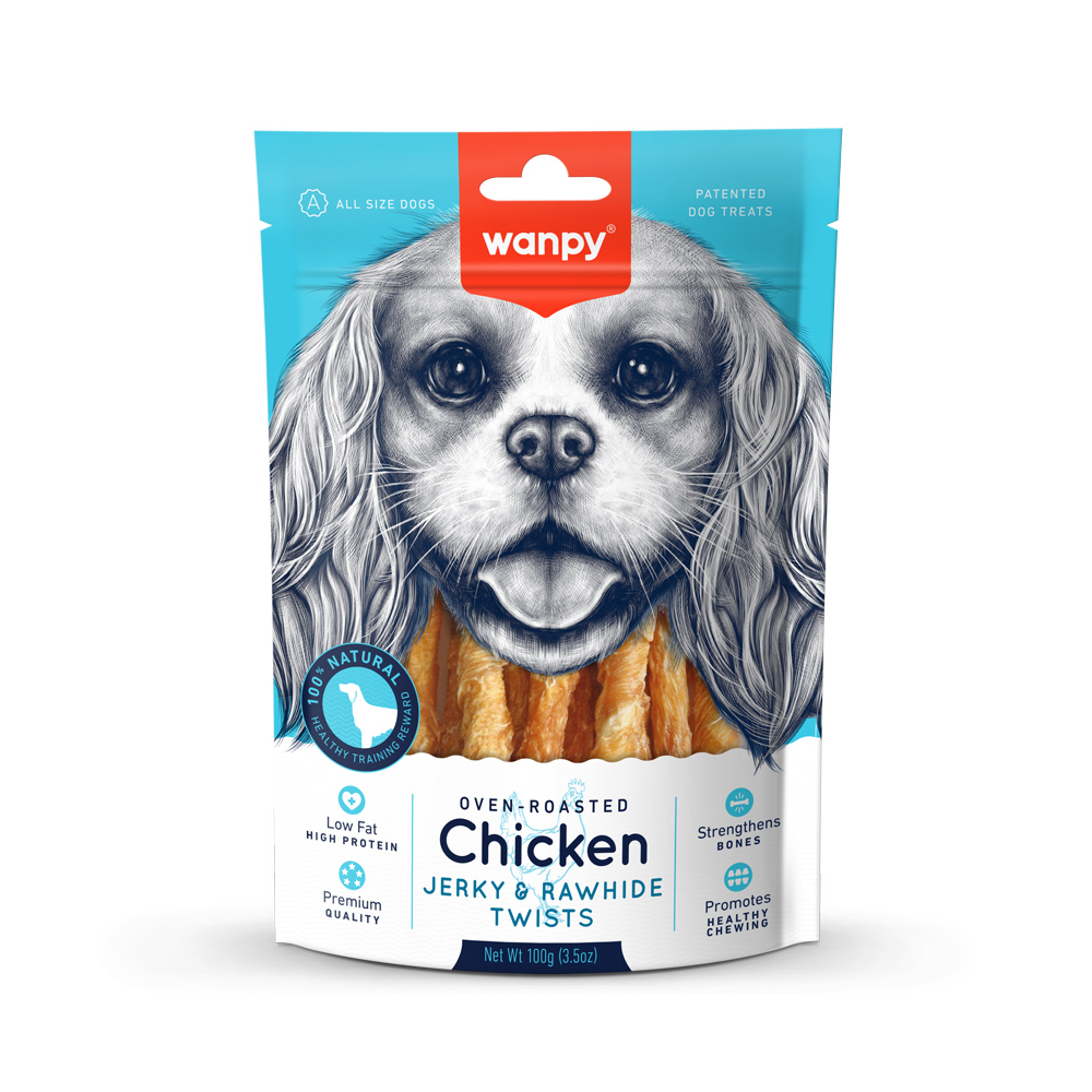 Recompense pentru câini Wanpy Jerky, piele răsucită, 100 g