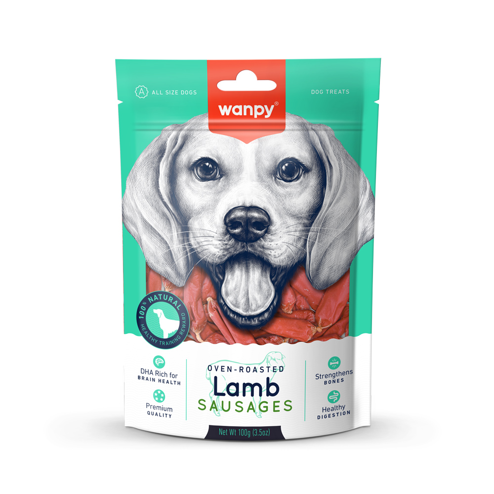 Recompense pentru câini Wanpy, cârnăciori de miel, 100 g