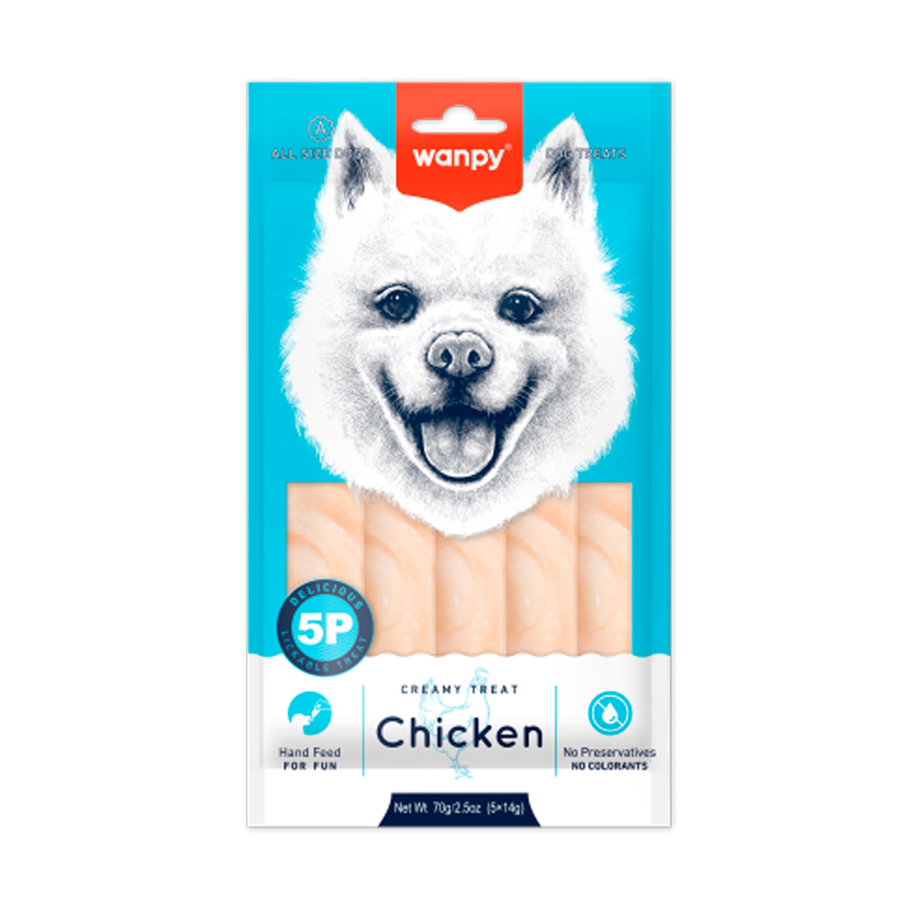 Recompense cremoase pentru câini Wanpy, pui, 5 × 14 g
