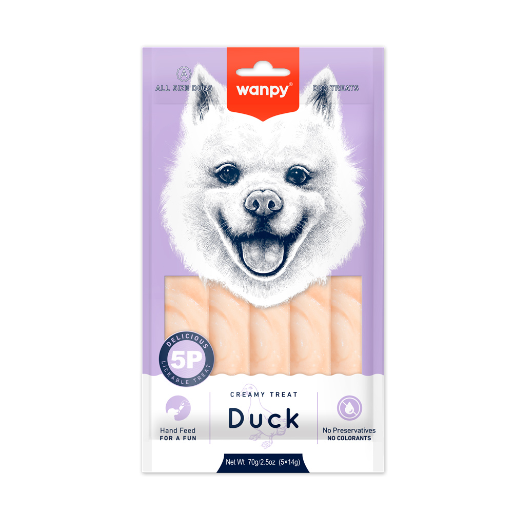 Recompense cremoase pentru câini Wanpy, rață, 5 × 14 g