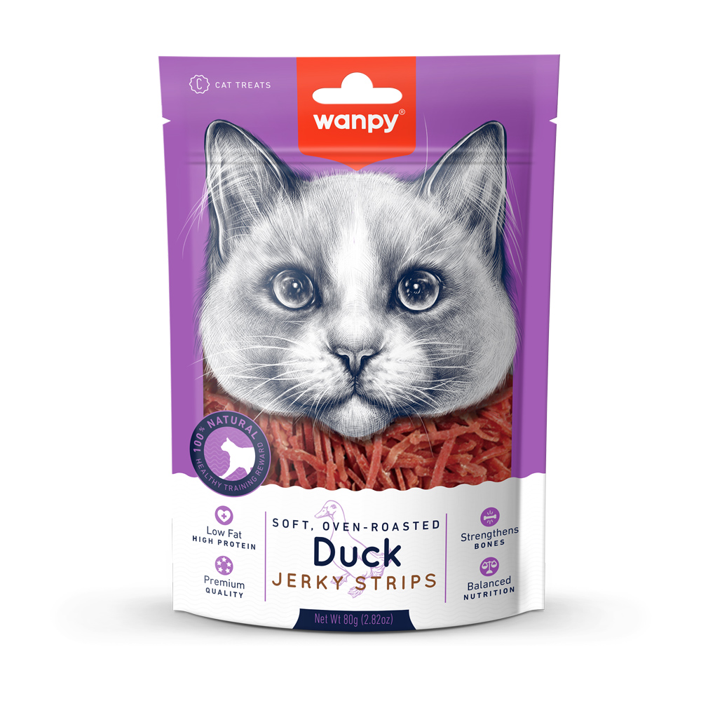 Recompense pentru pisici Wanpy Jerky, bucăți de rață, 80 g