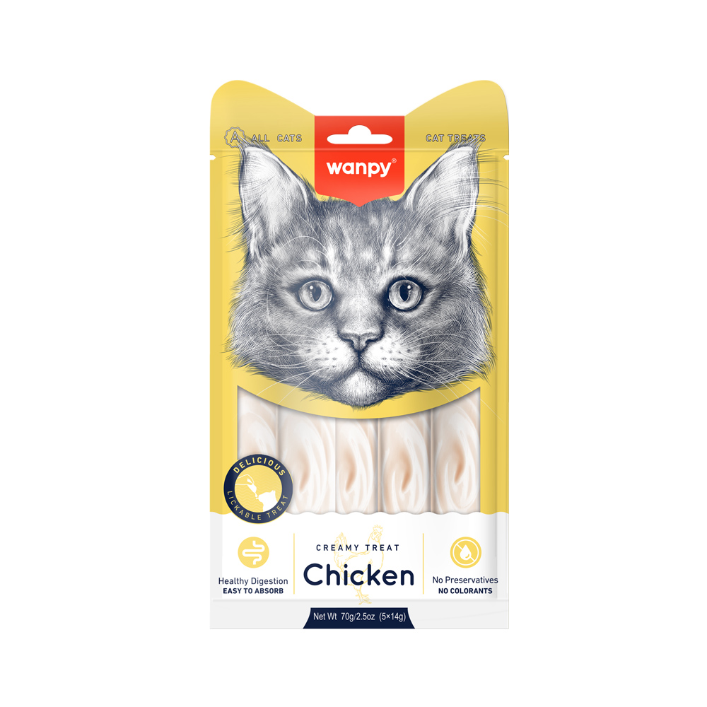 Recompense cremoase pentru pisici Wanpy, pui, 5 × 14 g