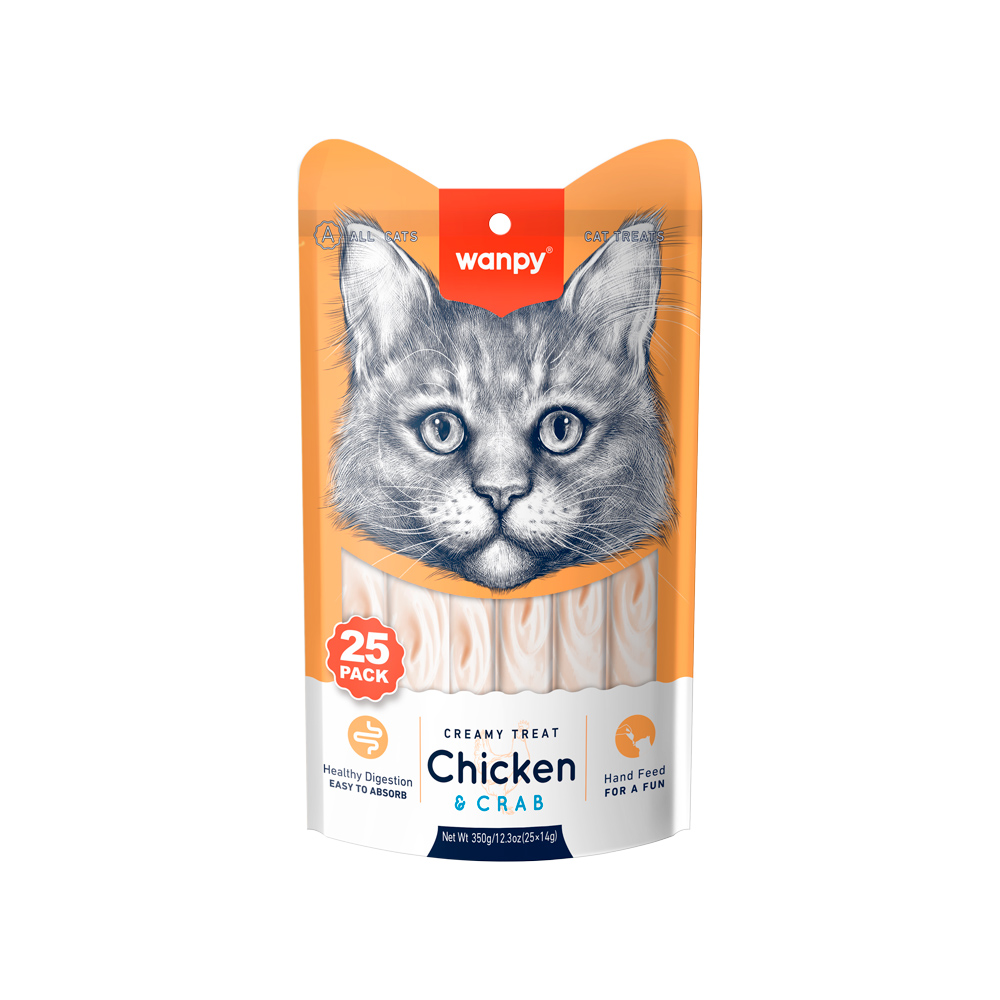 Recompense cremoase pentru pisici Wanpy, pui și crab, 25 × 14 g