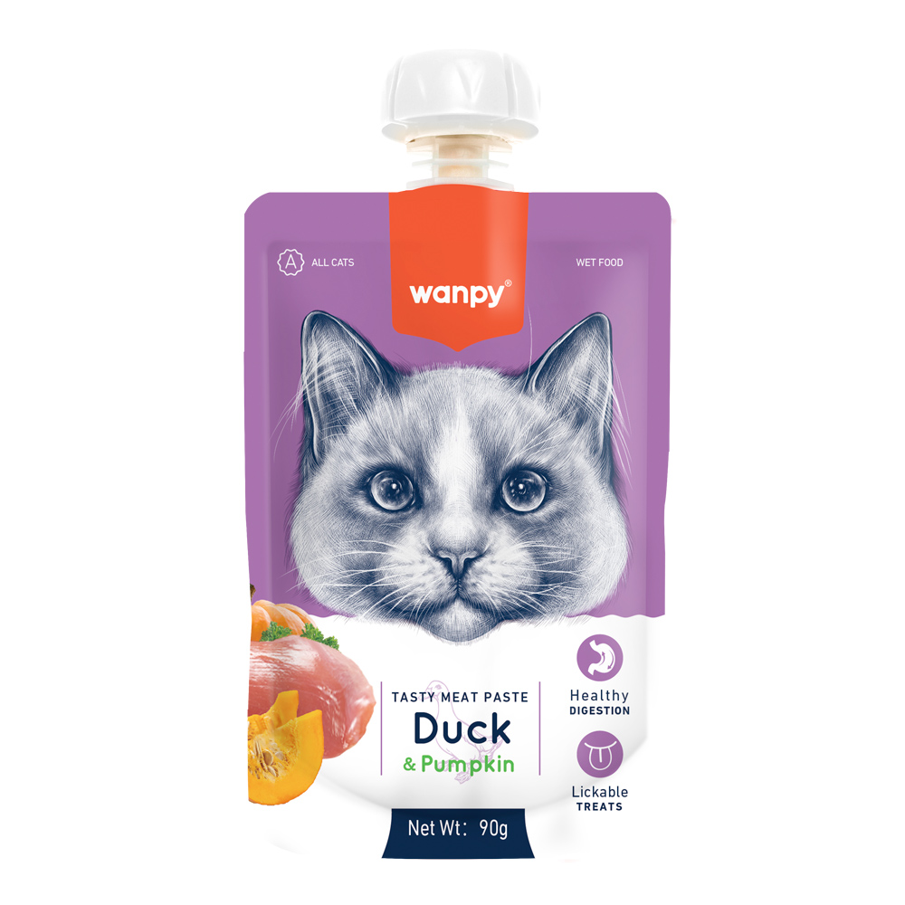 Recompense pentru pisici Wanpy, rață și dovleac, 90 g