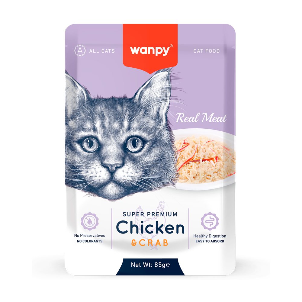 Hrană umedă pentru pisici Wanpy, pui și crab, 85 g