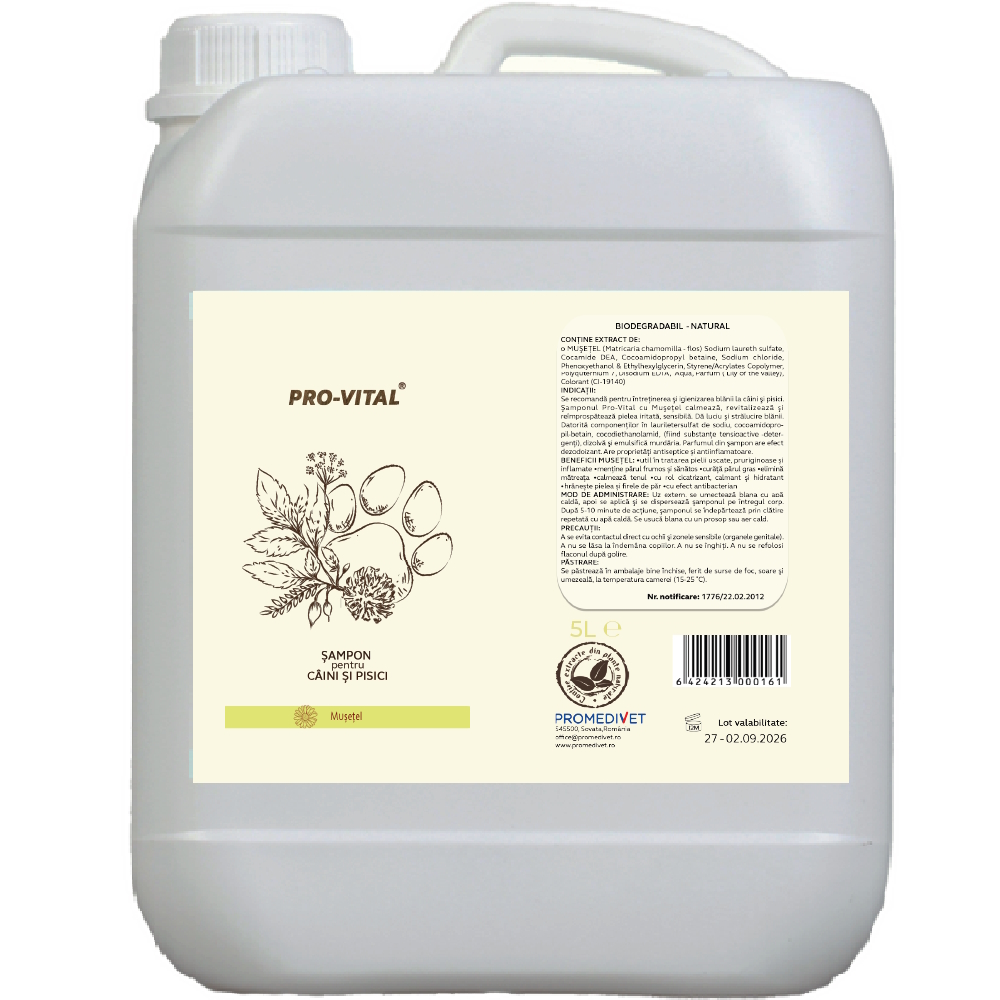 Șampon Pro-Vital cu mușețel pentru câini și pisici, 5 L
