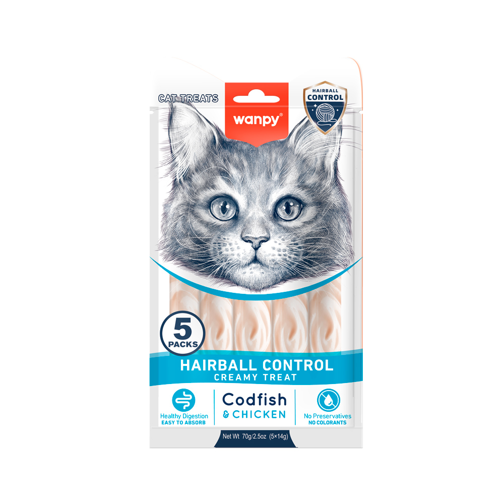 Recompense funcționale pentru pisici Wanpy Hairball Control, 5 × 14 g