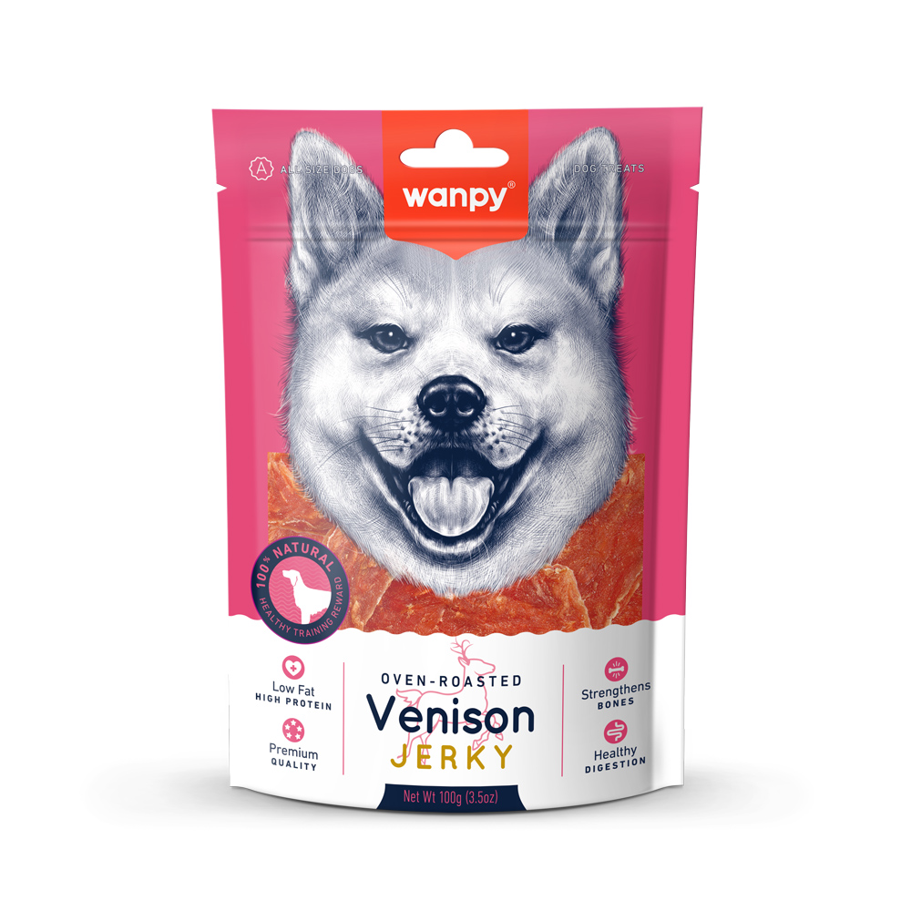 Recompense pentru câini Wanpy Jerky, vânat, 100 g