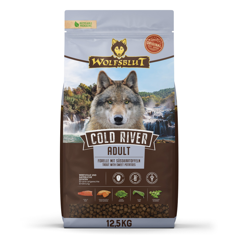 Hrană uscată pentru câini Wolfsblut Cold River Adult, păstrăv, 12,5 kg