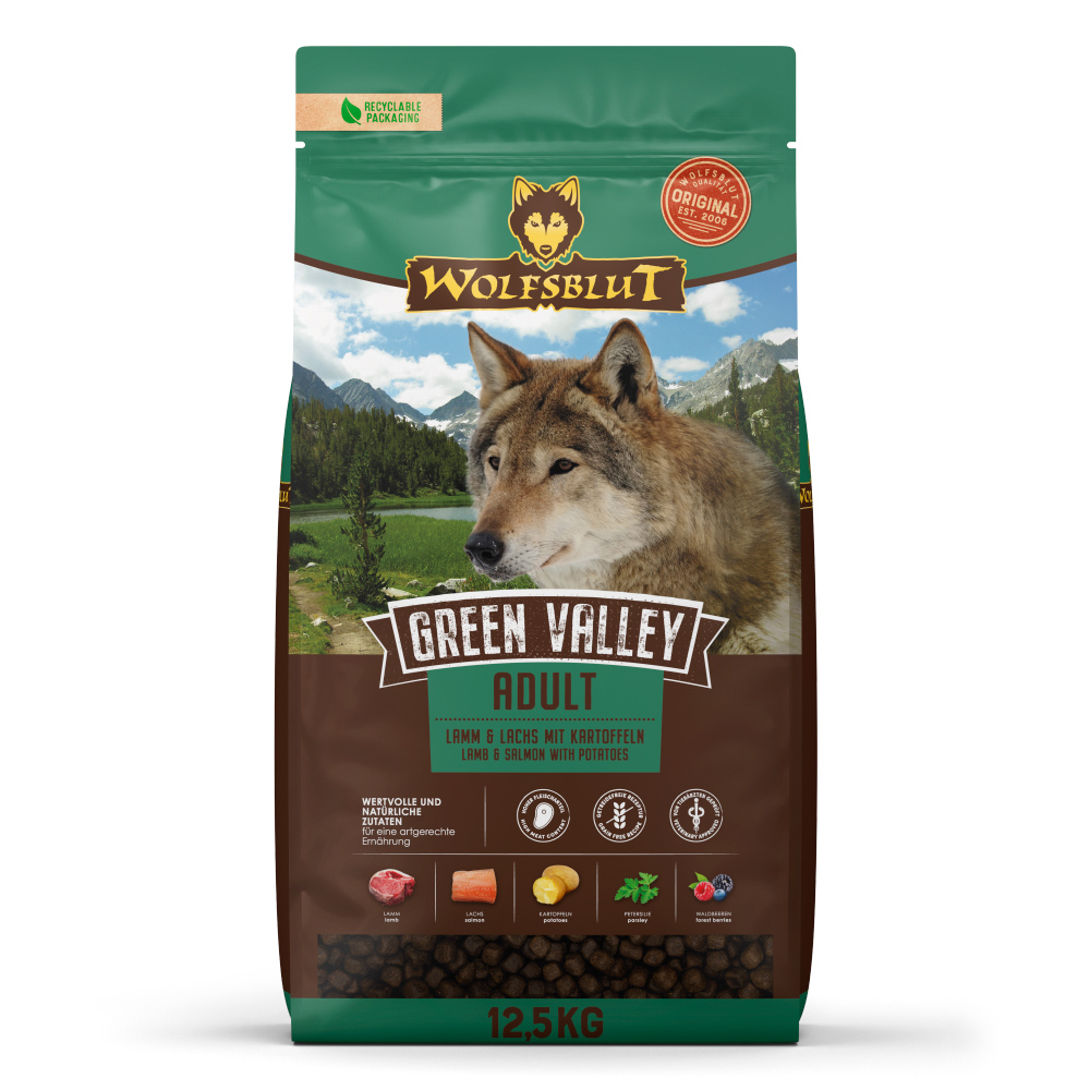 Hrană uscată pentru câini Wolfsblut Green Valley Adult, miel, 12,5 kg